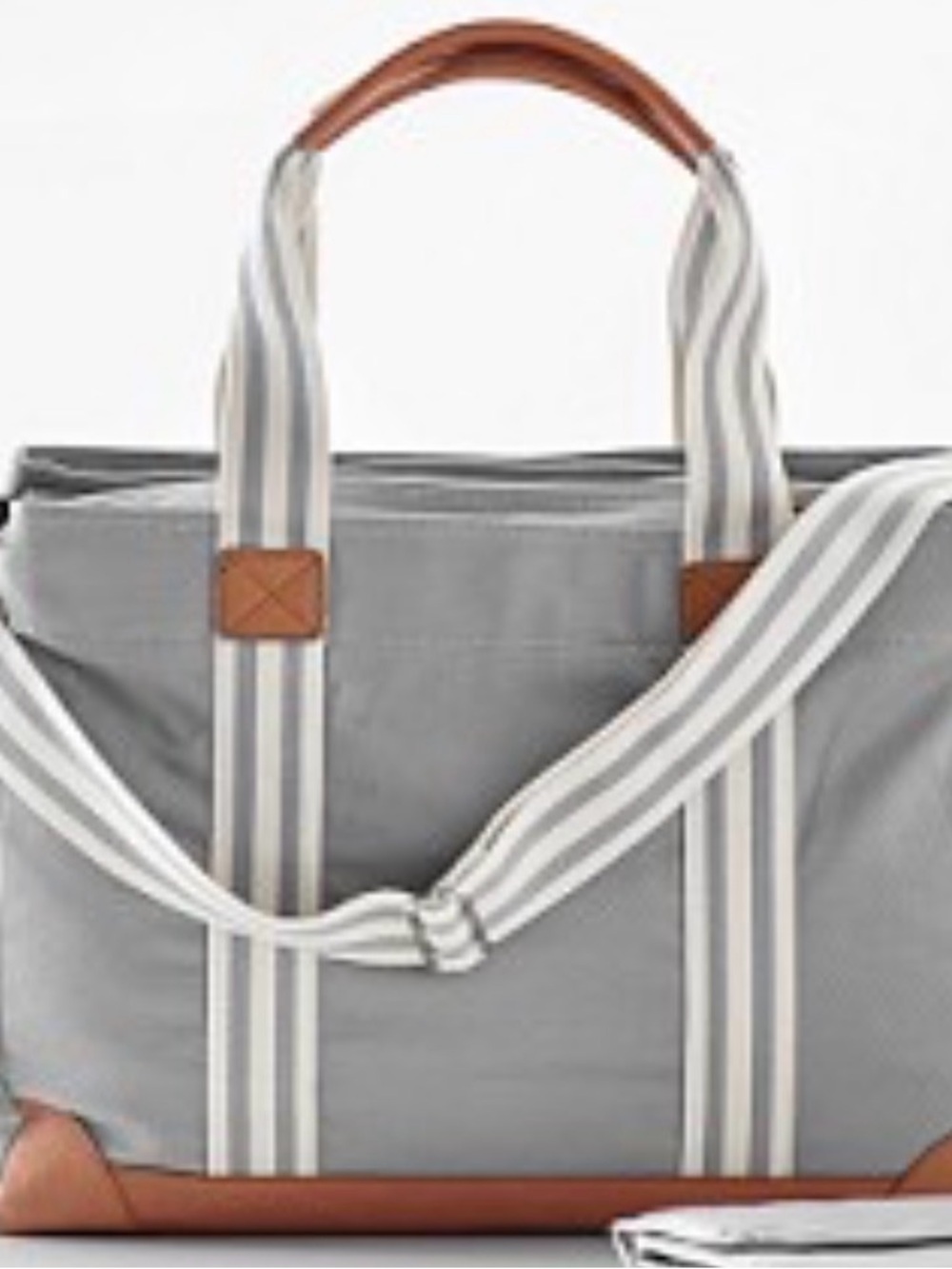 Pottery Barn Kids Gray Canvas Stripe Tote with Tan Leather Trim - Picture 6 of 6